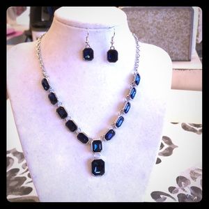 Faux sapphire necklace / earrings